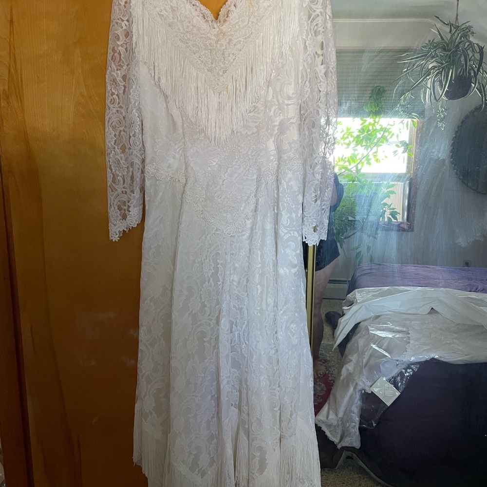 Martin McCrea Sonoran Star (western style) white lace beaded wedding dress XL